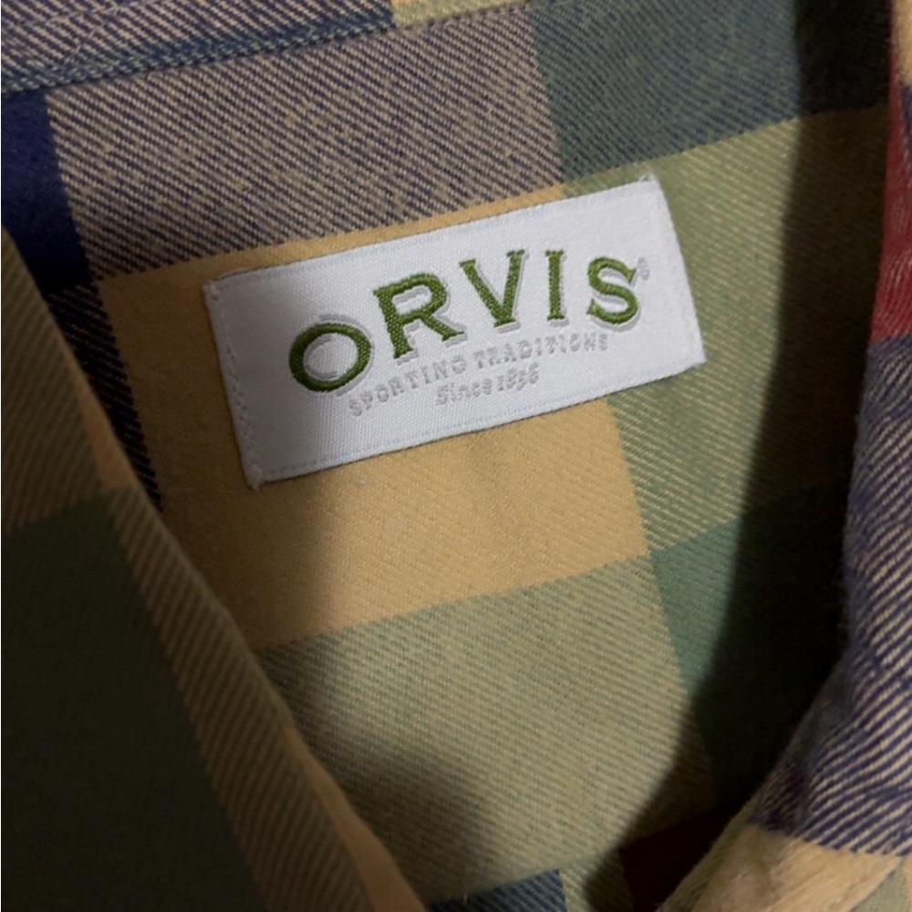 Orvis Men's Blue and Yellow Checkered Shirt
